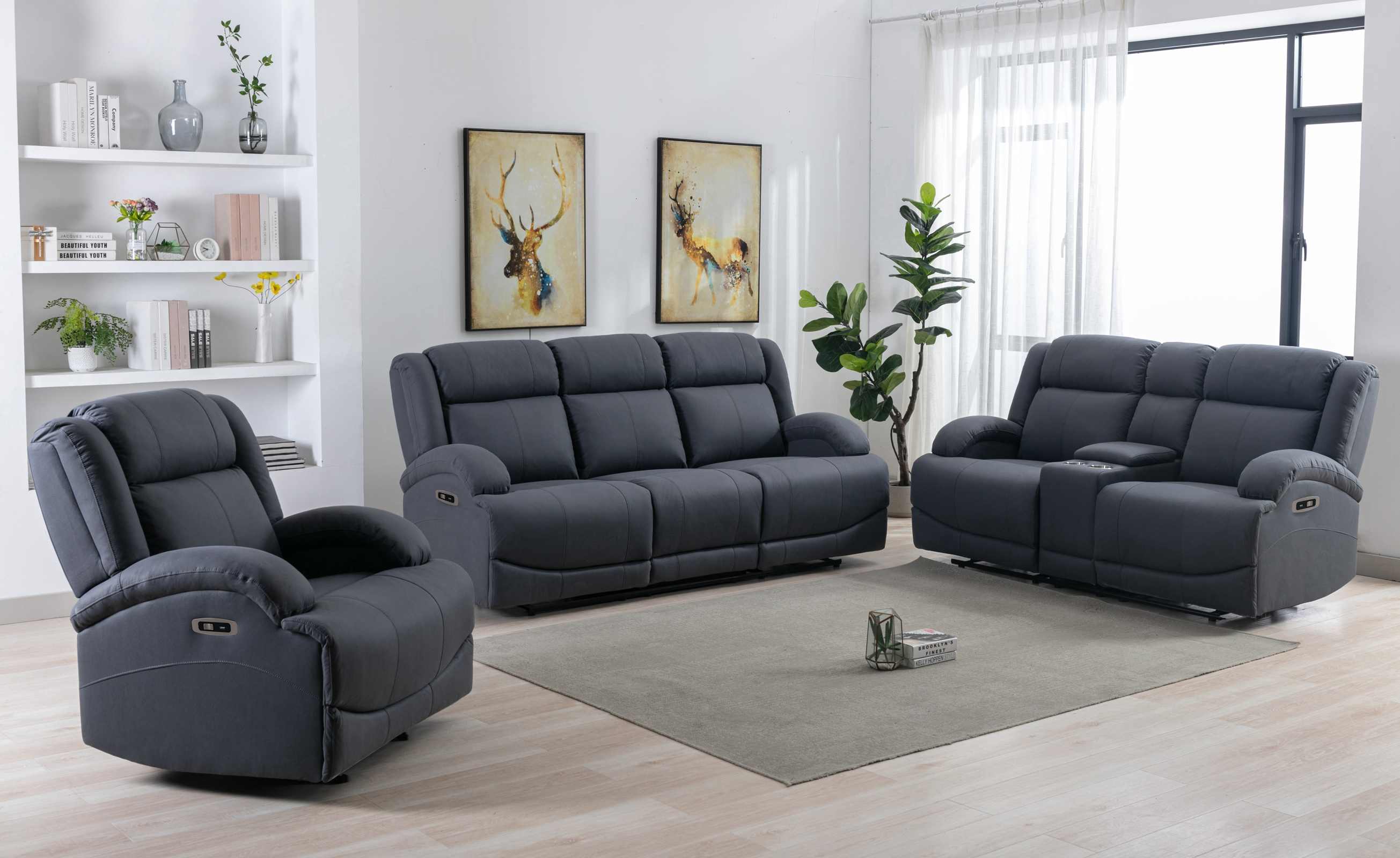 Camryn II Blue Soft Polished Microfiber Fabric Power Recliner Set 99207P-BLU