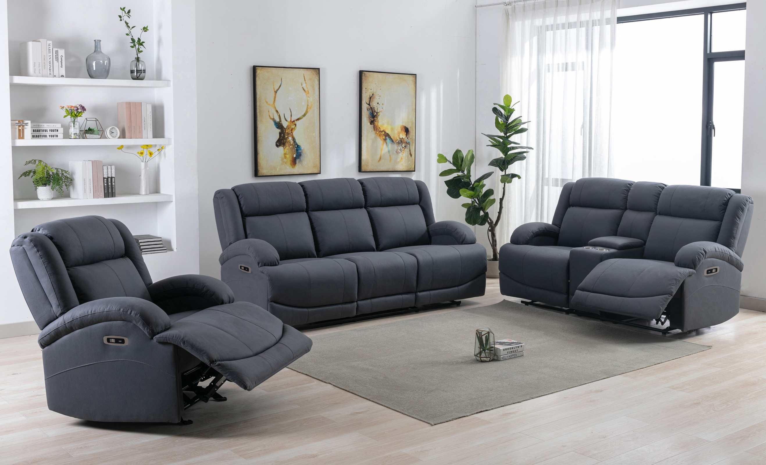 Camryn II Blue Soft Polished Microfiber Fabric Power Recliner Set 99207P-BLU