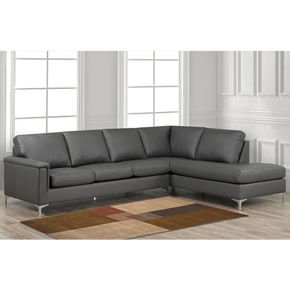 Canadian Made Genuine Leather Sectional Sofa Florance Charcoal 9814