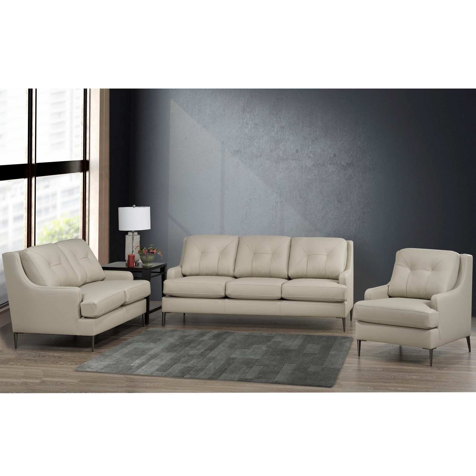 Canadian Made Genuine Leather Florance Linen Sofa Set 5557