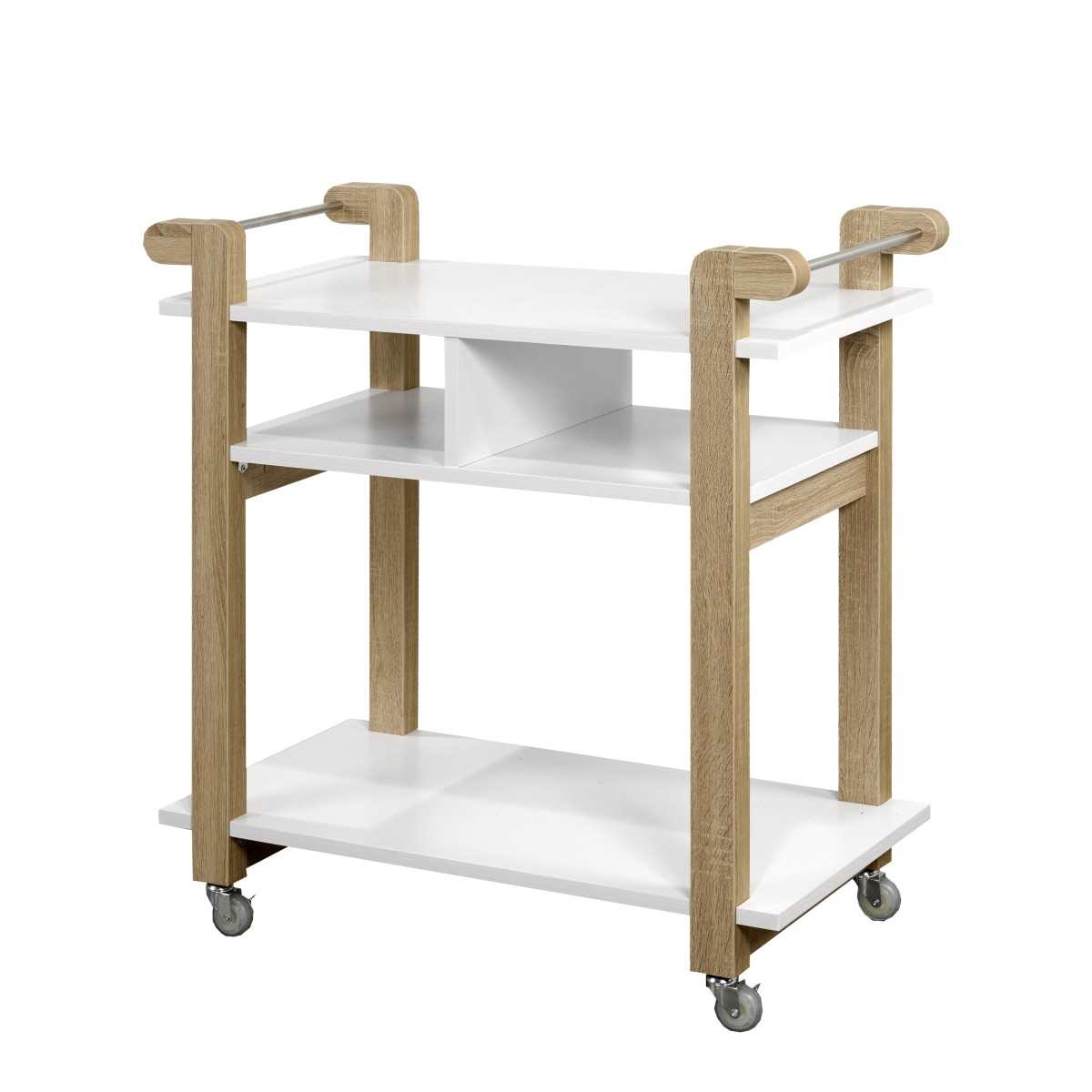 Carie Kitchen Cart With 3 Storage Shelves White/Oak 202729 (OPEN BOX)