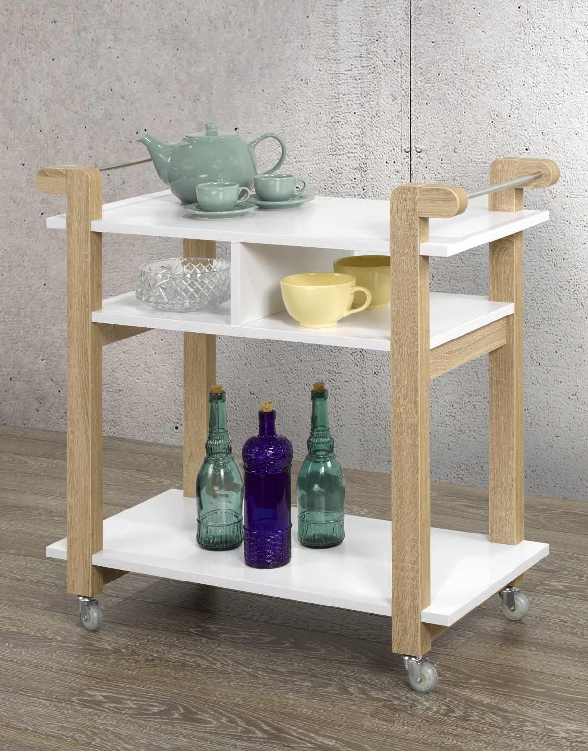 Carie Kitchen Cart With 3 Storage Shelves White/Oak 202729 (OPEN BOX)