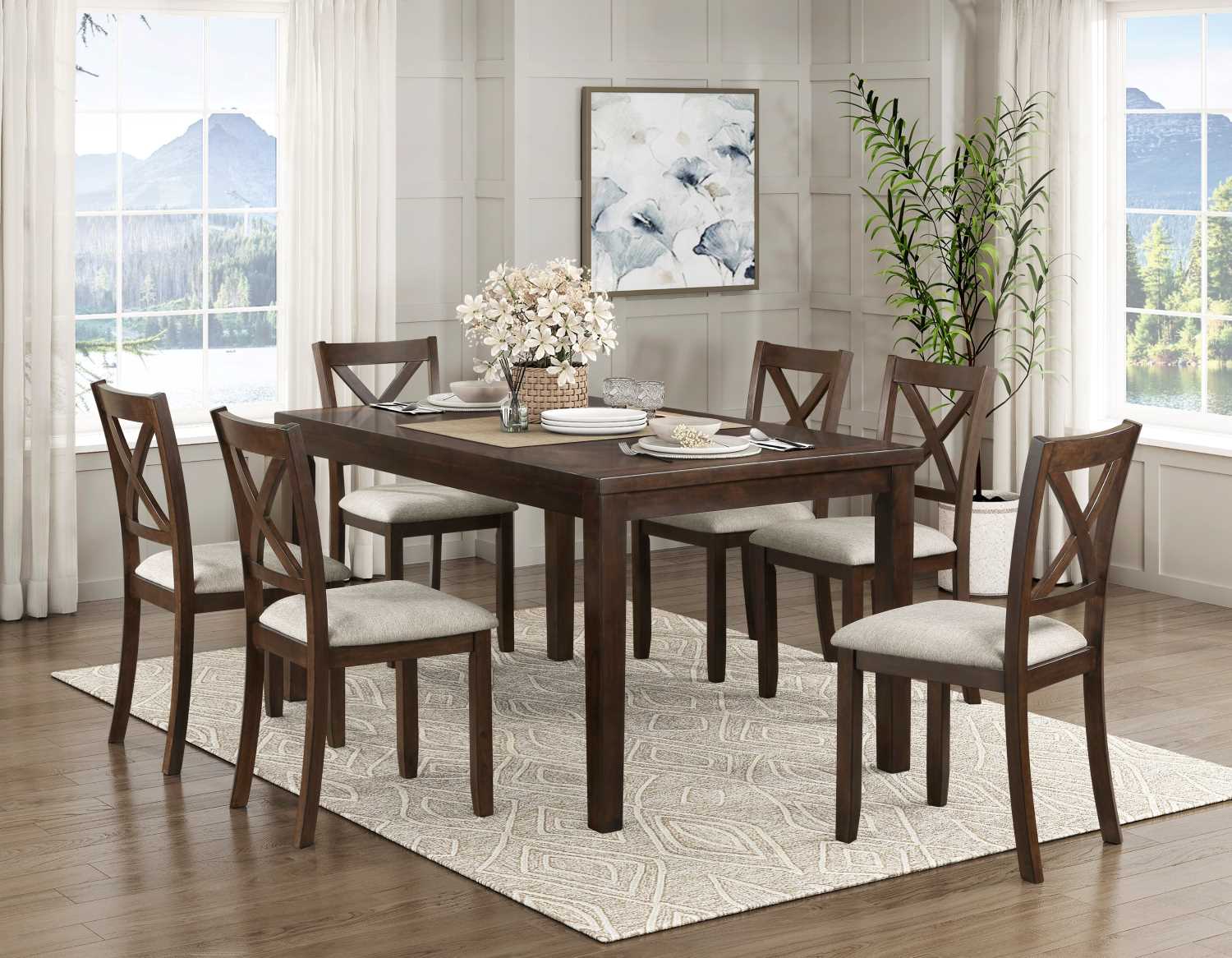 Challis 7pc Dark Cherry Wooden Dining Set 5905