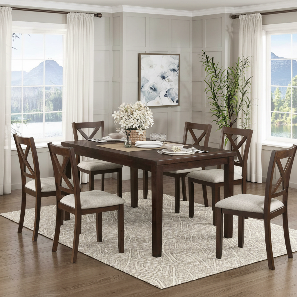 Challis 7pc Dark Cherry Wooden Dining Set 5905