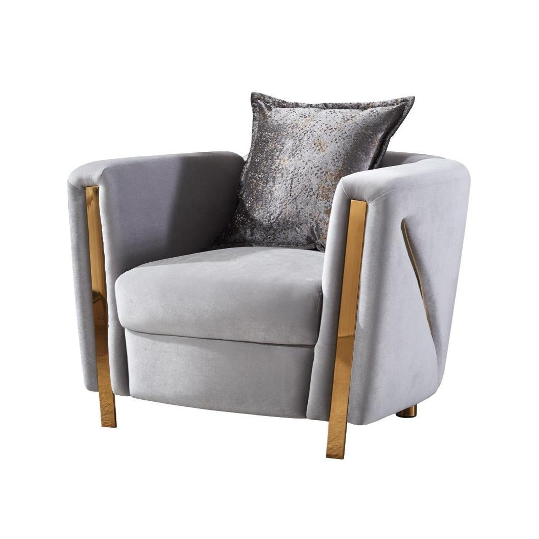 Chanelle Silver Velvet Chair With Gold Legs 1725