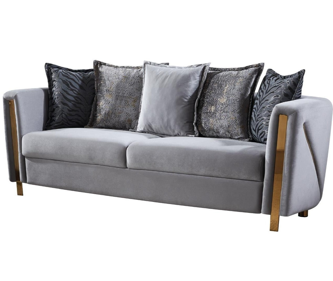 Chanelle Silver Velvet Sofa With Gold Legs 1725