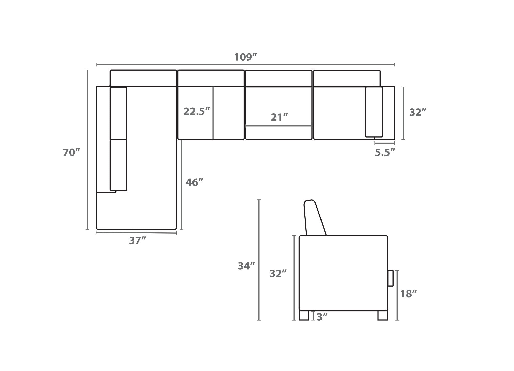 Charcoal Reversal Sofa Sectional T-1232