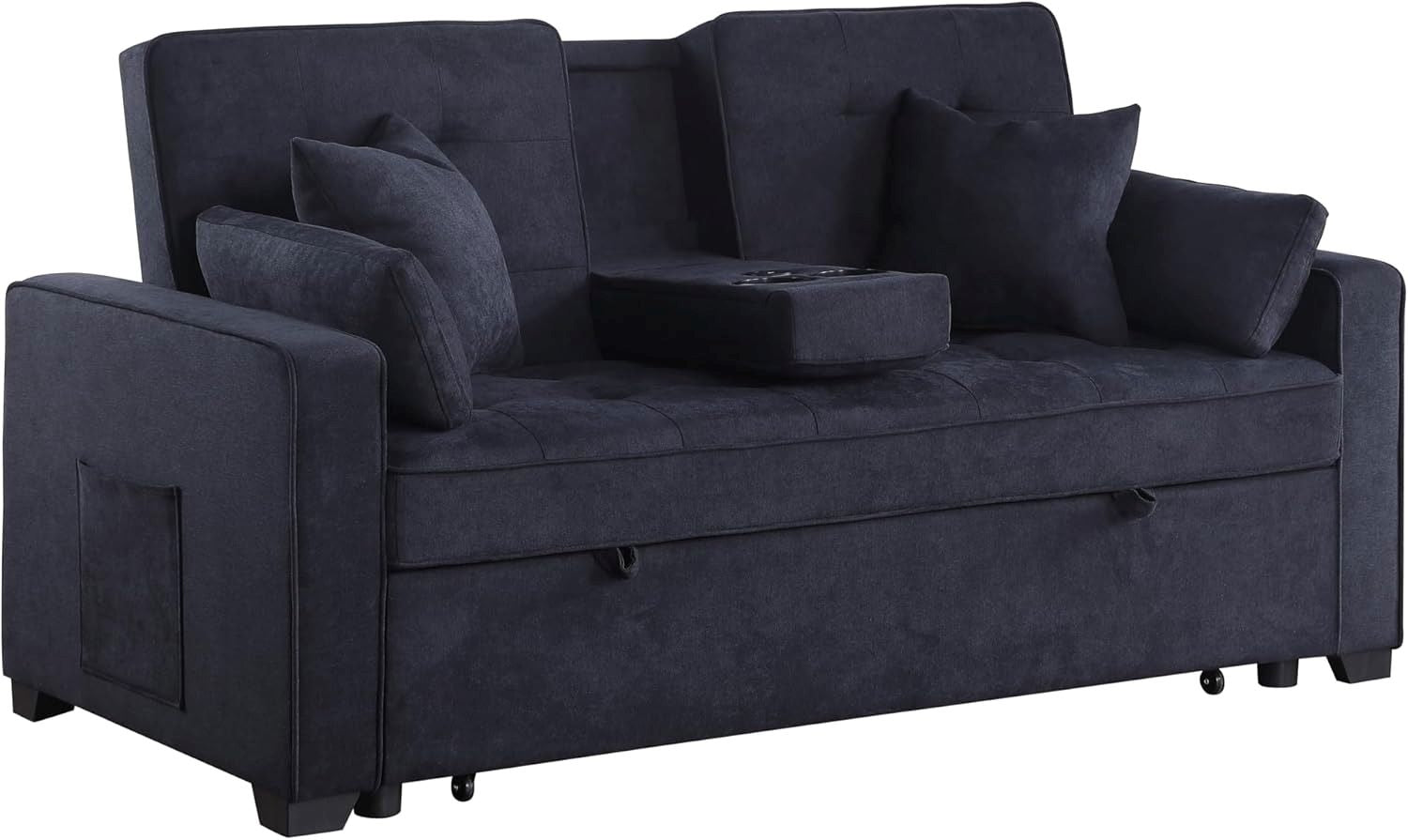 Chase Dark Grey Pull Out Sofa Bed With USB Ports & Cup Holders