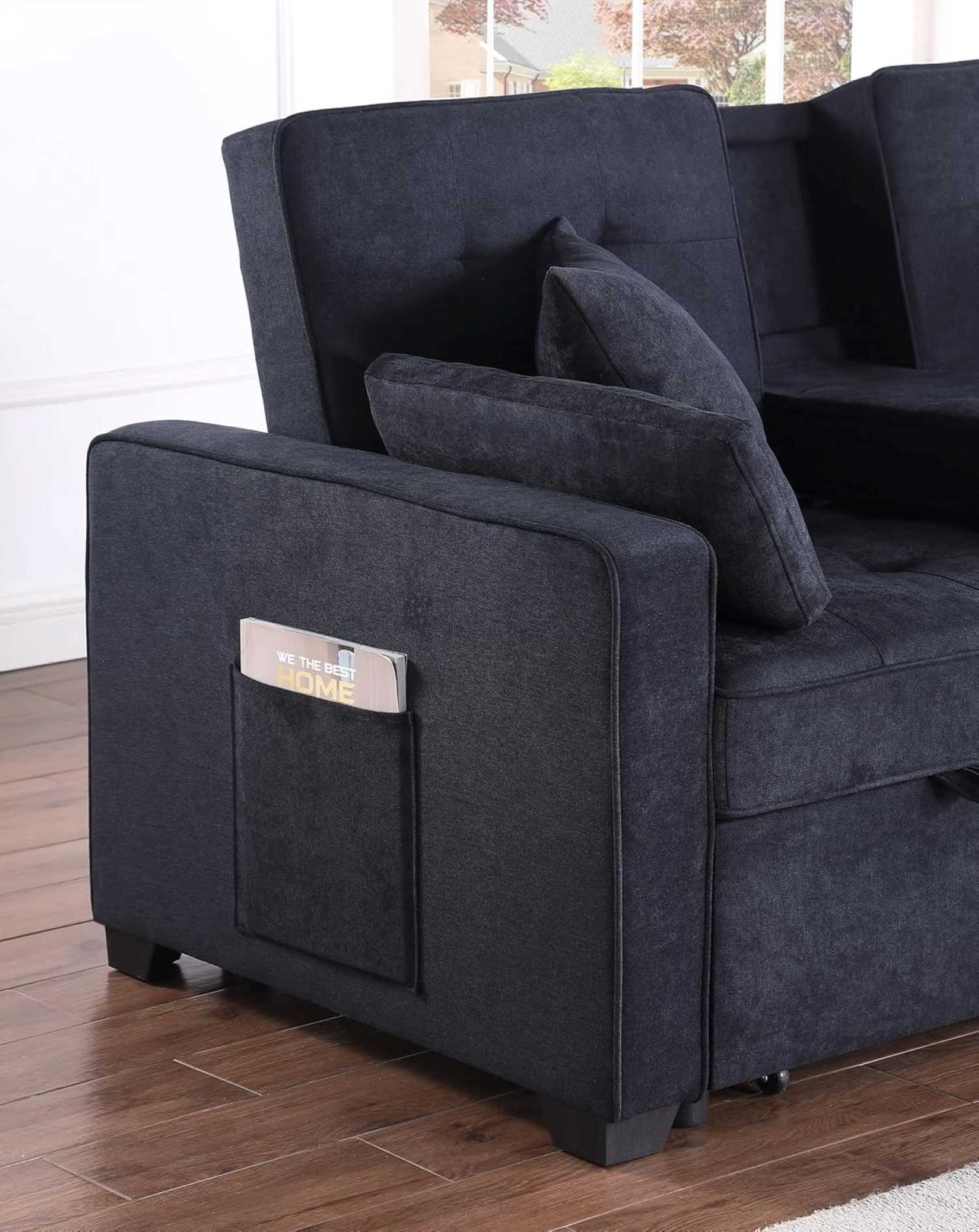 Chase Dark Grey Pull Out Sofa Bed With USB Ports & Cup Holders