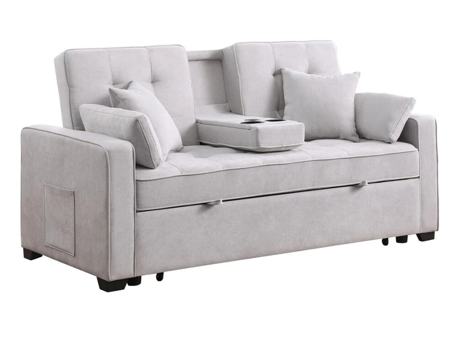 Chase Light Grey Pull Out Sofa Bed With USB Ports & Cup Holders