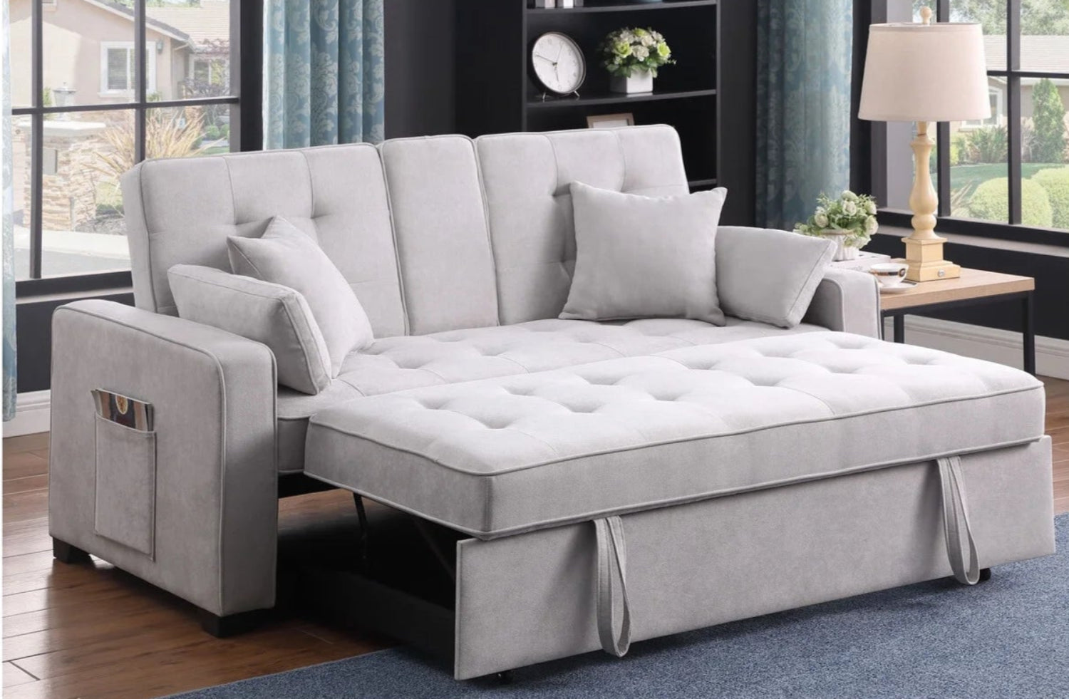 Chase Light Grey Pull Out Sofa Bed With USB Ports & Cup Holders