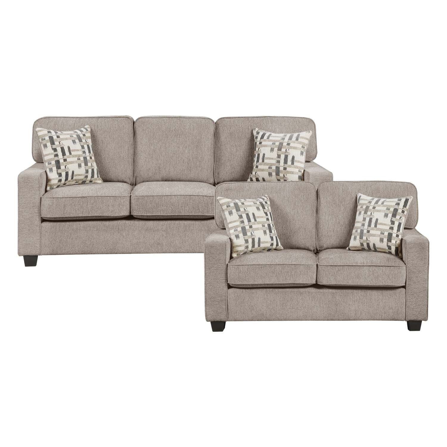 Chenille Taupe Fabric Sofa Set with 4 Decorative Pillows 9748