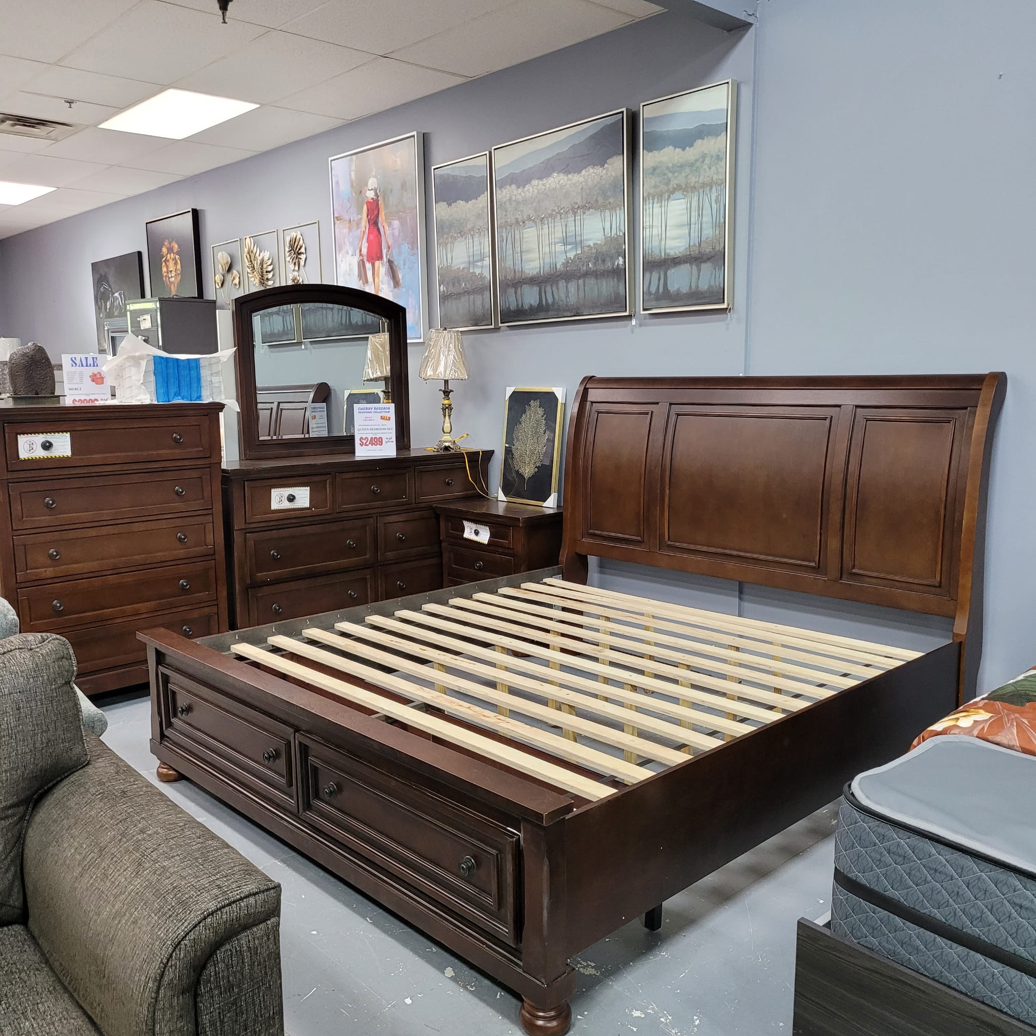 Begonia Storage Bed With Sleigh Headboard Cherry 1718NC