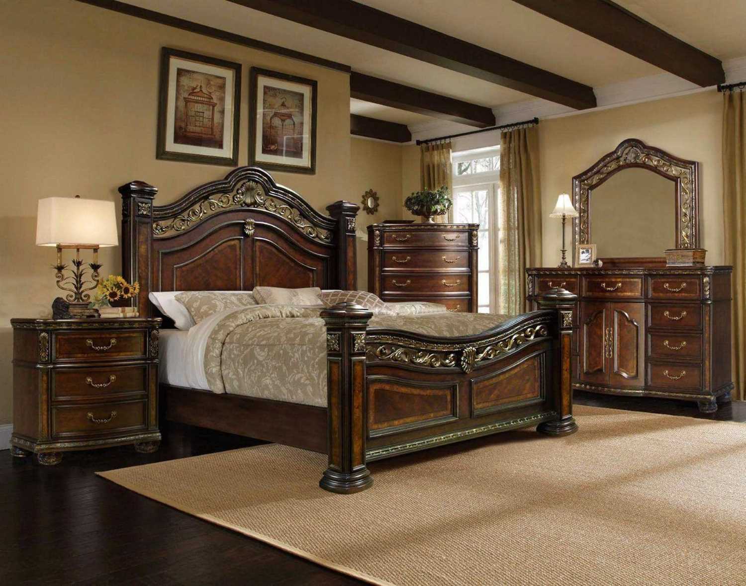 Cherry Brown Finish Poster Bedroom Collection 163