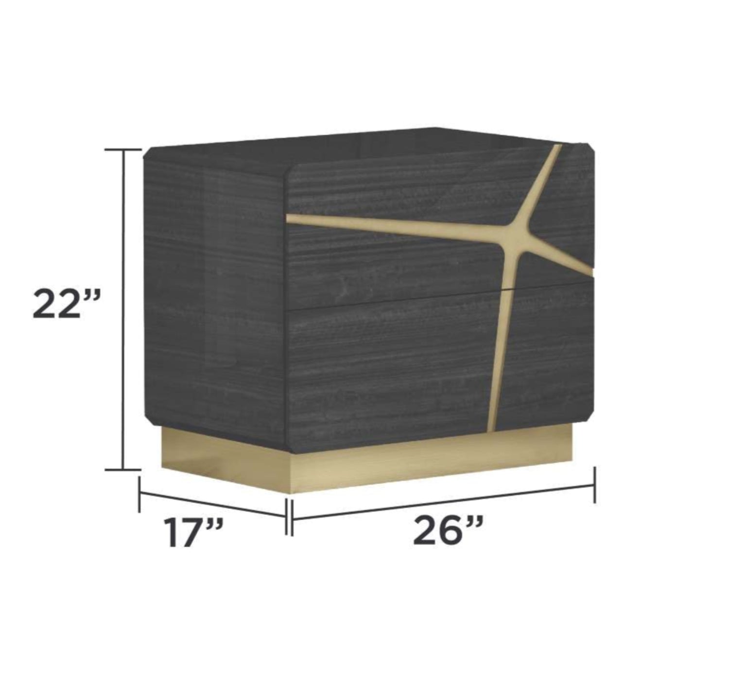 Chole Grey Lacquer 2 Drawer Night Stand 1681