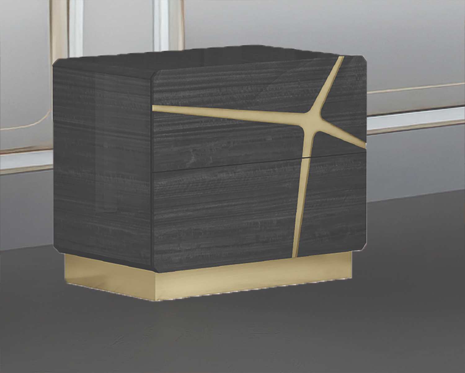 Chole Grey Lacquer 2 Drawer Night Stand 1681