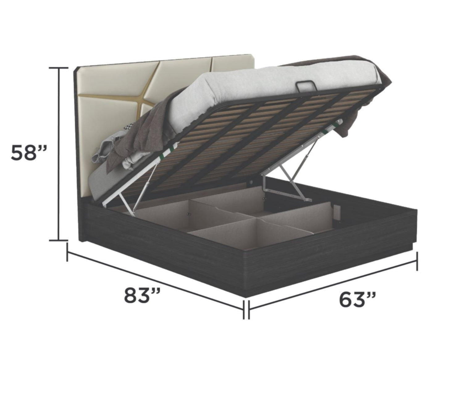 Chole Hydraulic Storage Lacquer Bedroom Set With Upholstered Headboard 1681
