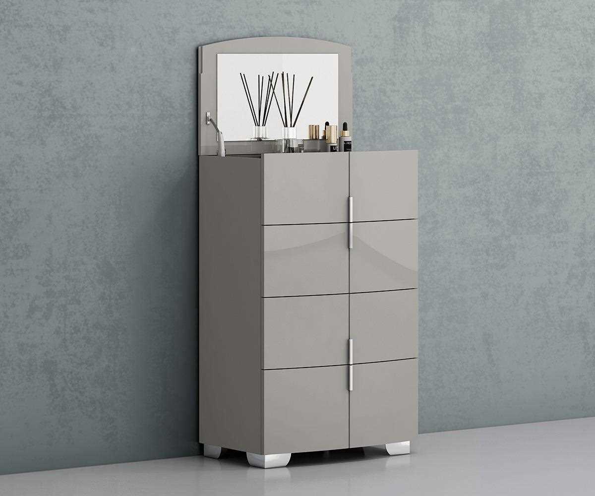 Chrisley Lacquer 4 Drawer Chest With Built-in Mirror Grey SB39