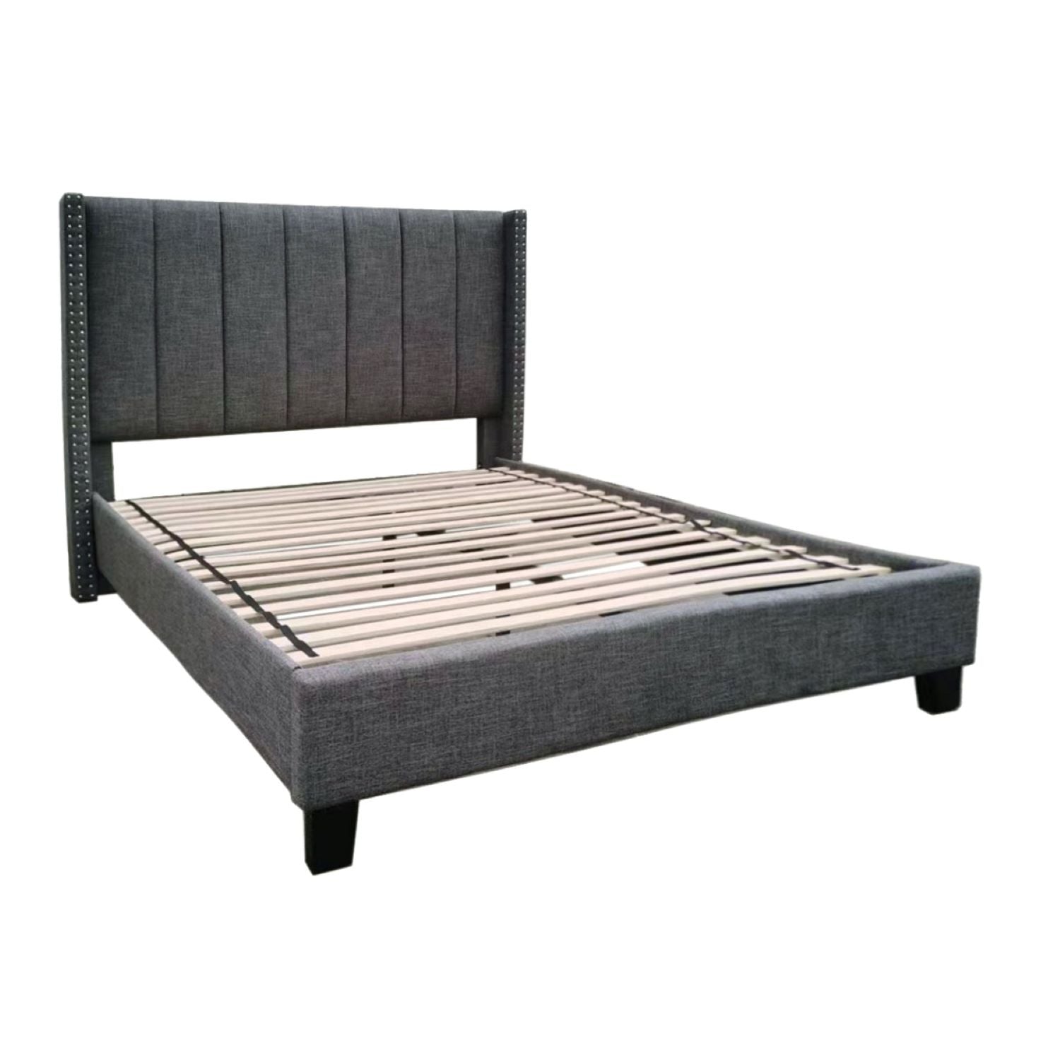 Clara Dark Grey Linen Fabric Bed with Channel Tufted Headboard 5831