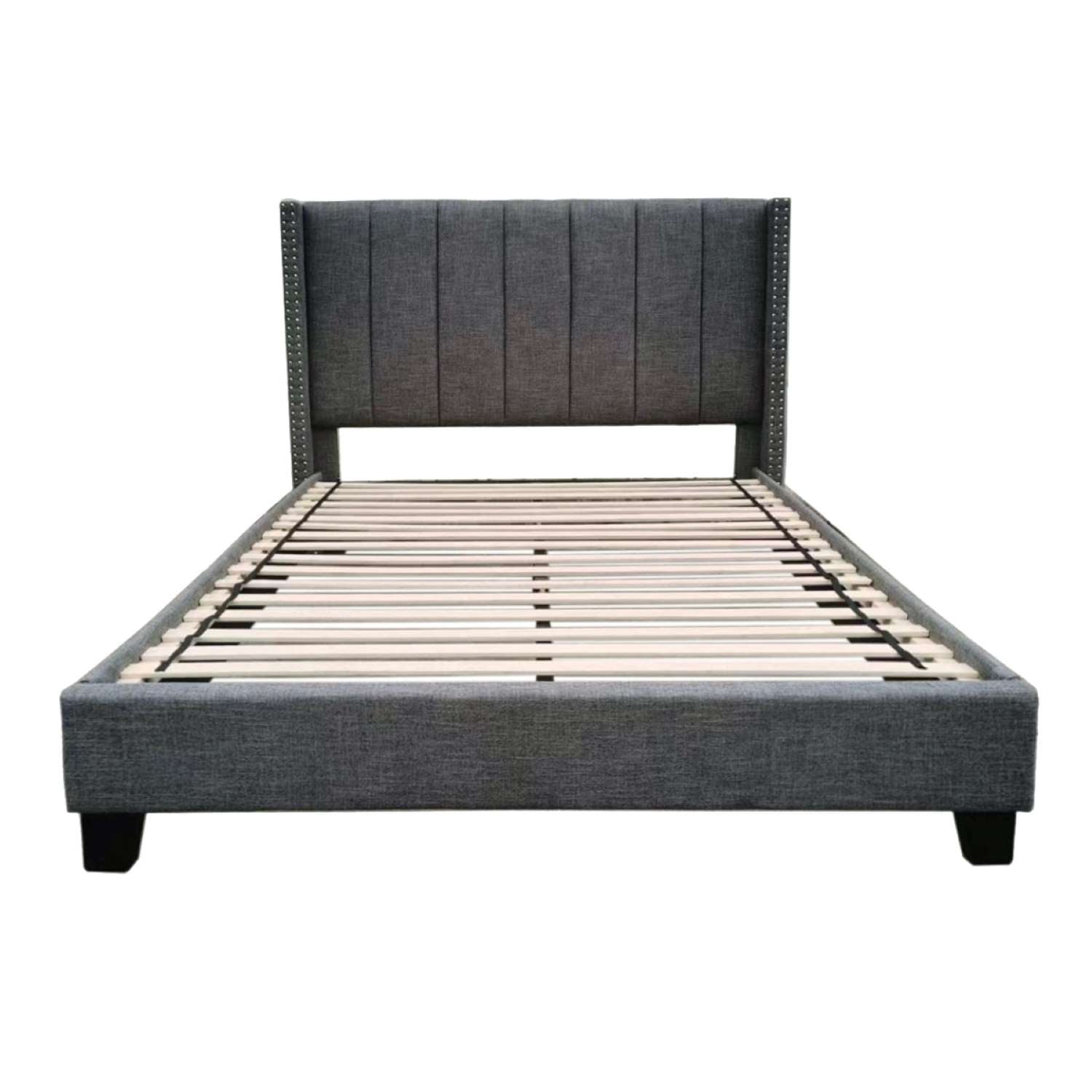 Clara Dark Grey Linen Fabric Bed with Channel Tufted Headboard 5831