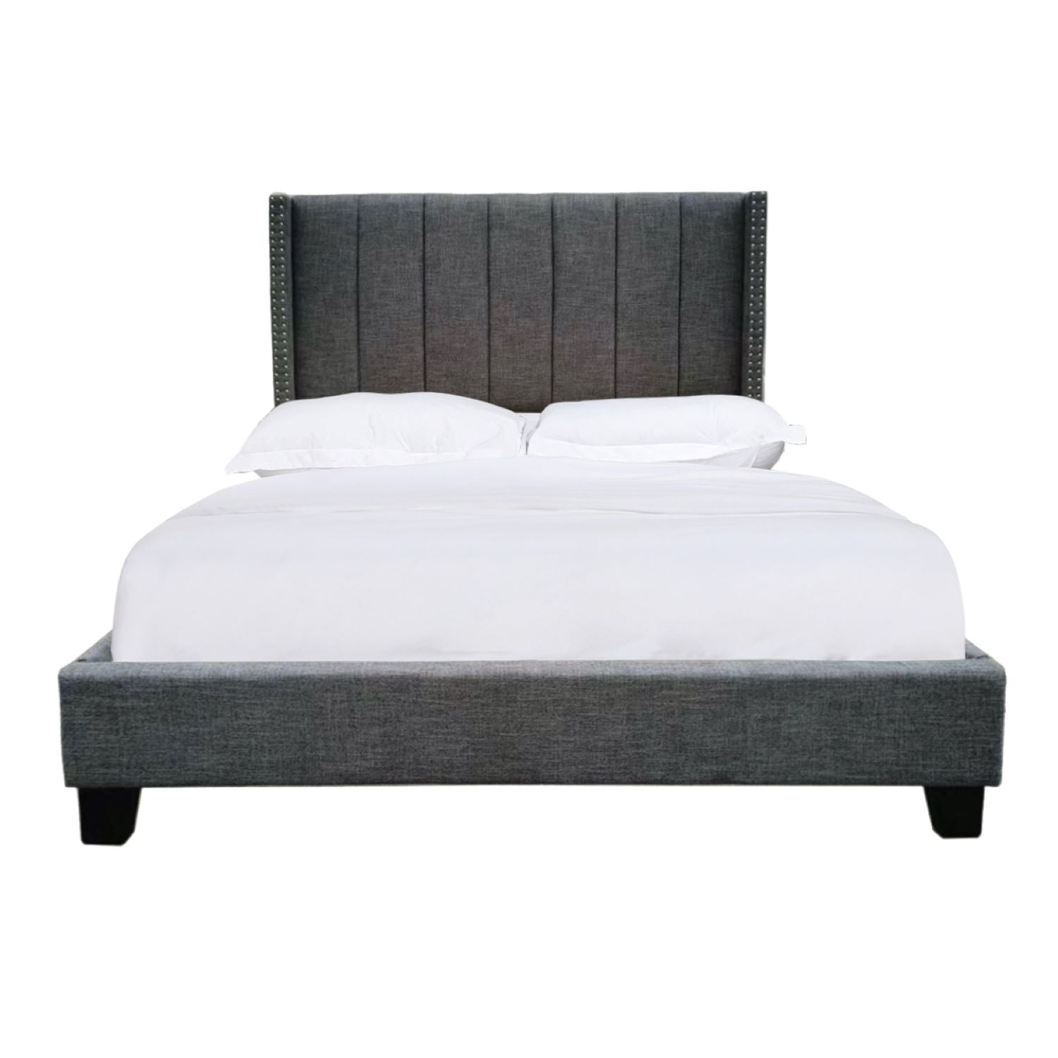 Clara Dark Grey Linen Fabric Bed with Channel Tufted Headboard 5831