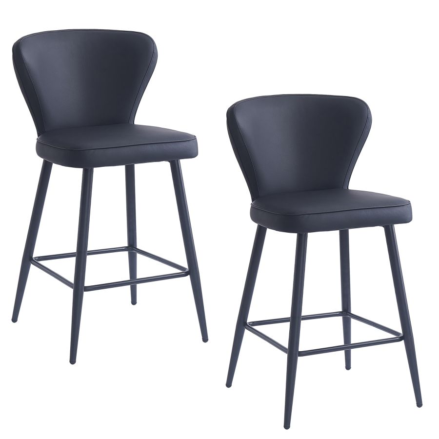 Clover 26" Counter Stool, Set of 2, in Black Faux Leather and Black 203-787