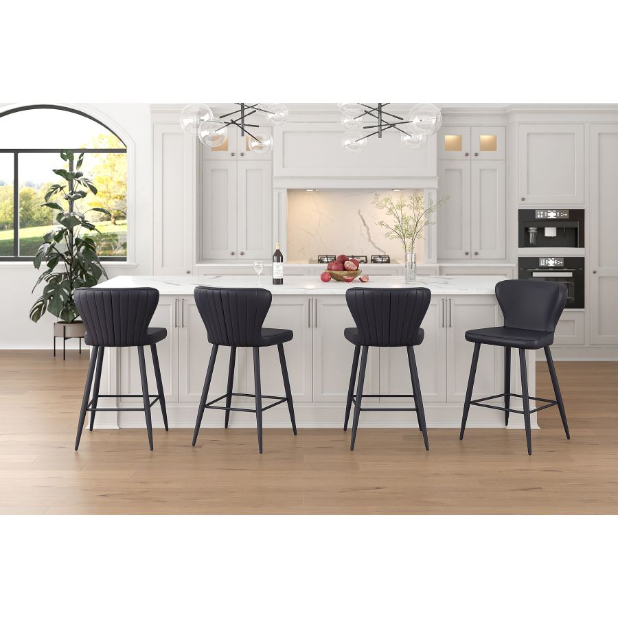 Clover 26" Counter Stool, Set of 2, in Black Faux Leather and Black 203-787