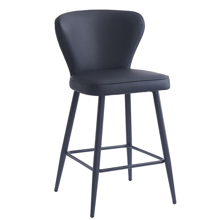 Clover 26" Counter Stool, Set of 2, in Black Faux Leather and Black 203-787