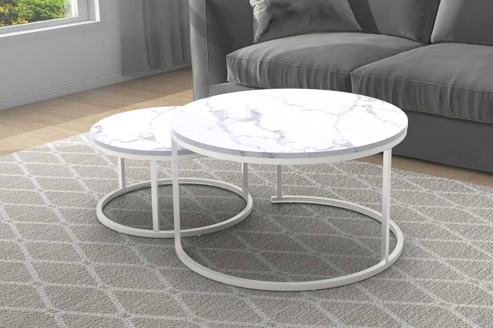 White Round Coffee Table Set 5501