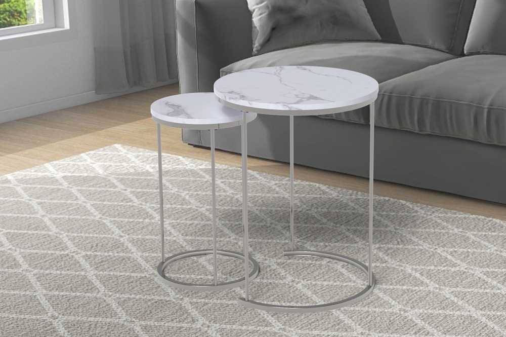 White Round Coffee Table Set 5501