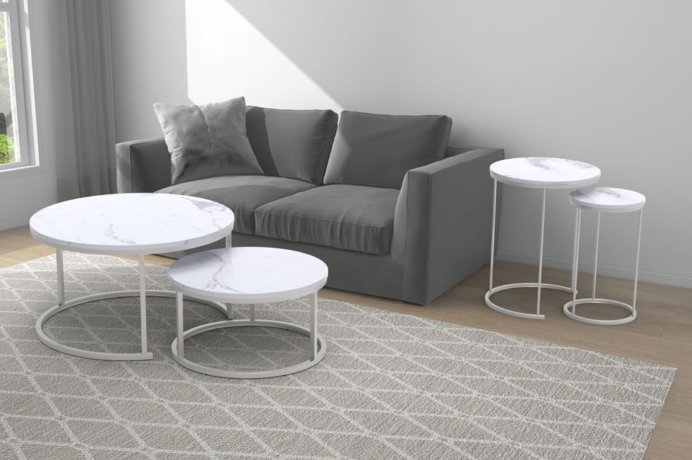 White Round Coffee Table Set 5501