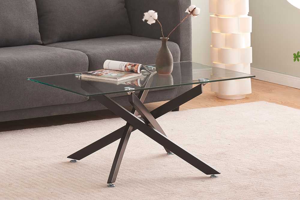 Glass Coffee Table With Black Cross-Hatch Legs 5006