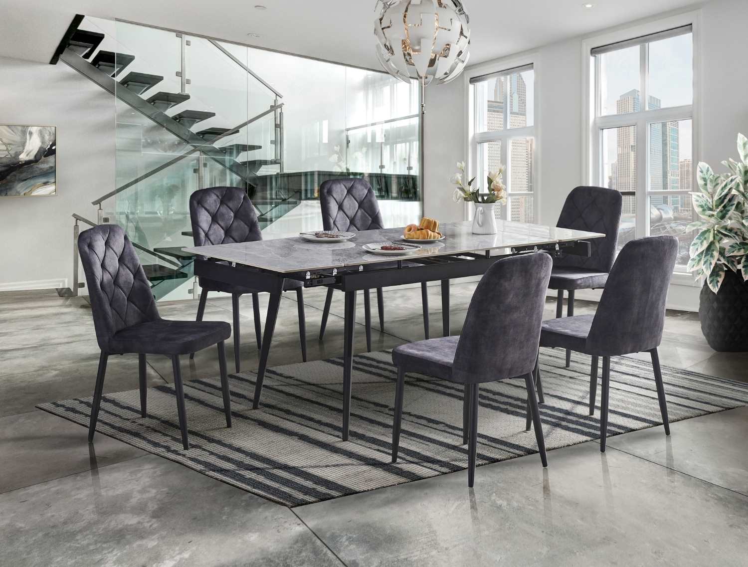Colette Sintered Stone Dining Set Grey 5948
