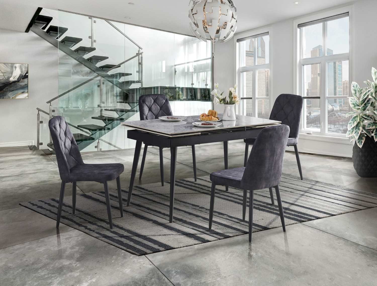Colette Sintered Stone Dining Set Grey 5948