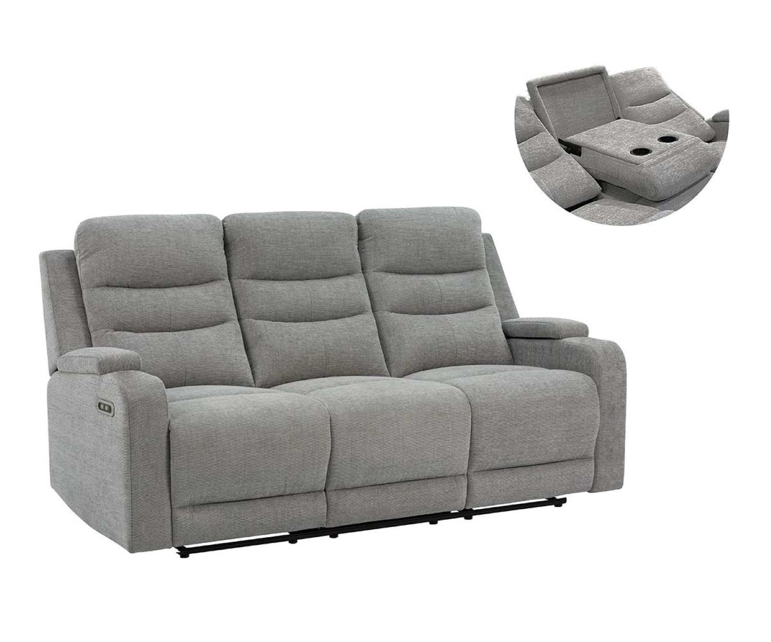 Collin Grey Fabric Power Recliner Sofa With Drop Down Tray 2918