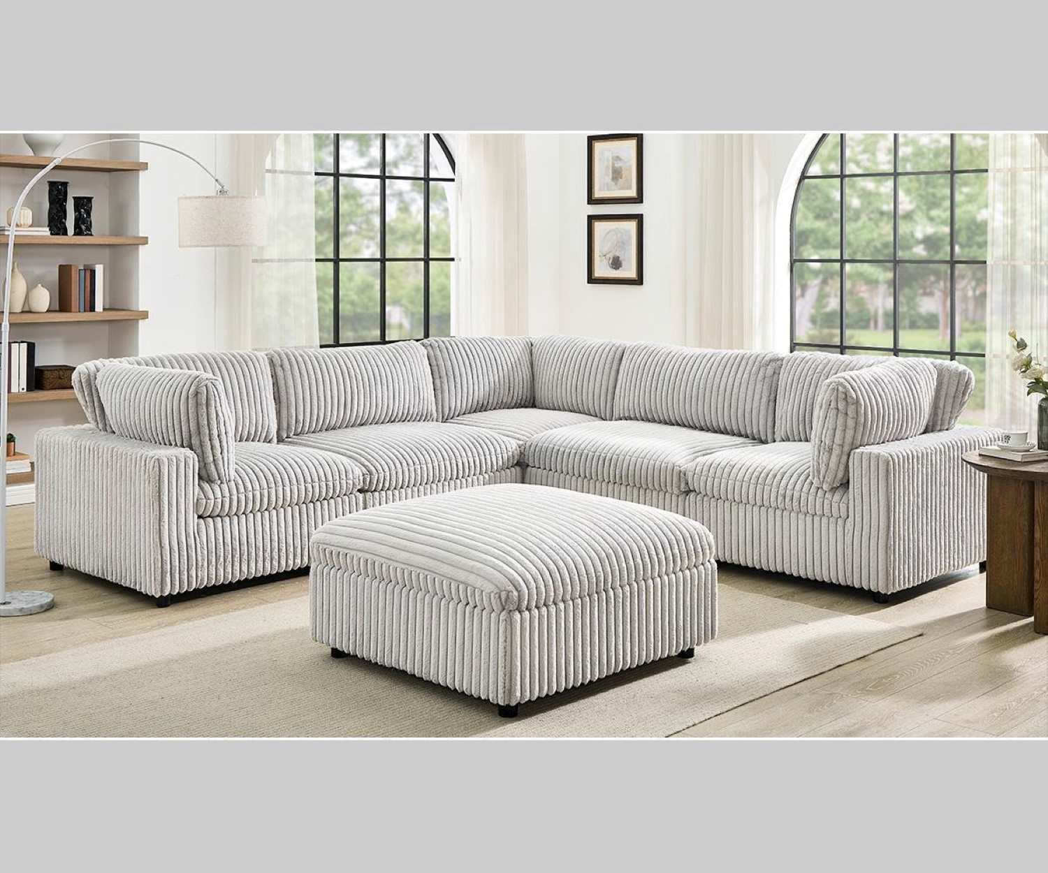 Colton Mink Fabric Modular Sectional With Ottoman Light Grey 8989