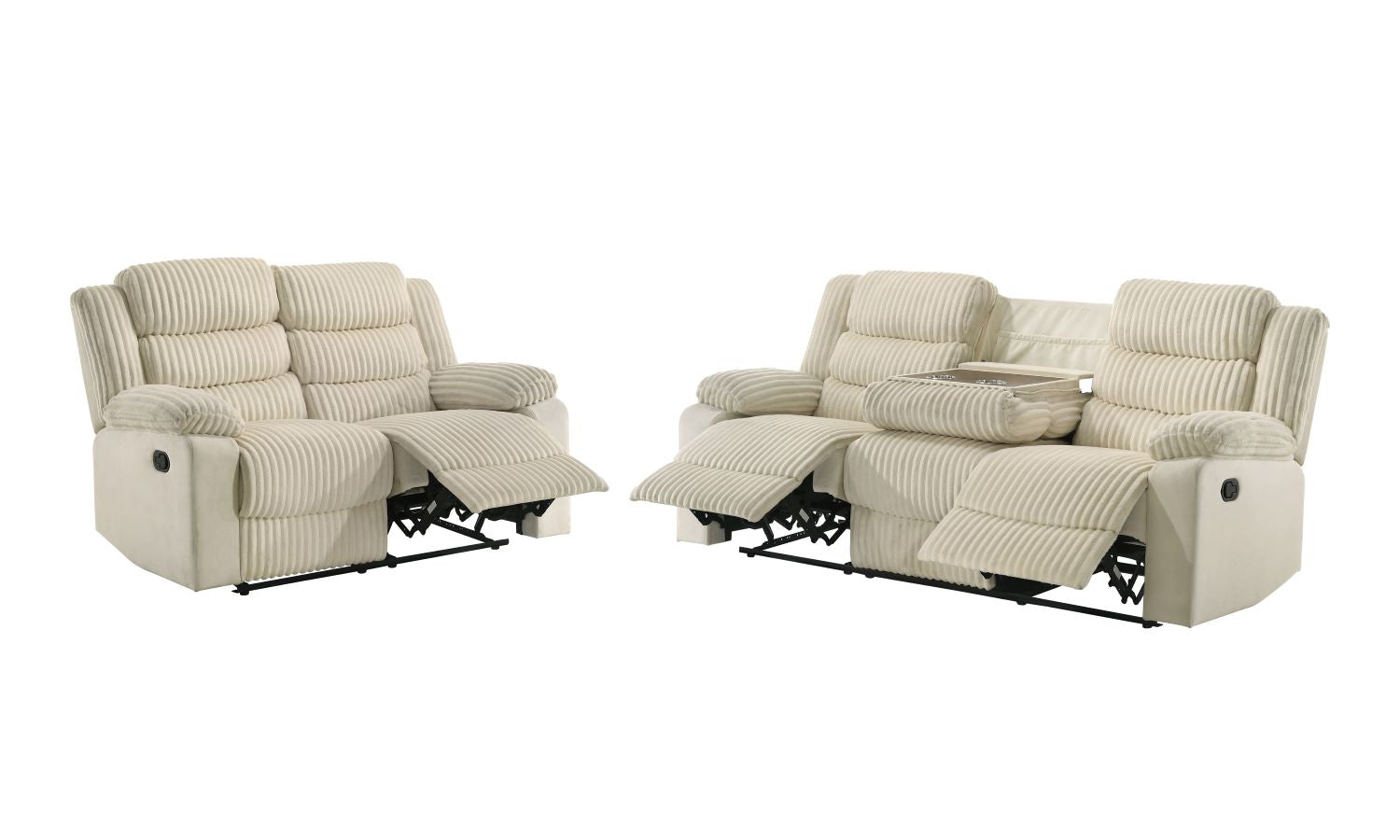 Comfort Cream Velvet Corduroy Fabric Manual Recliner Sofa Set 3665