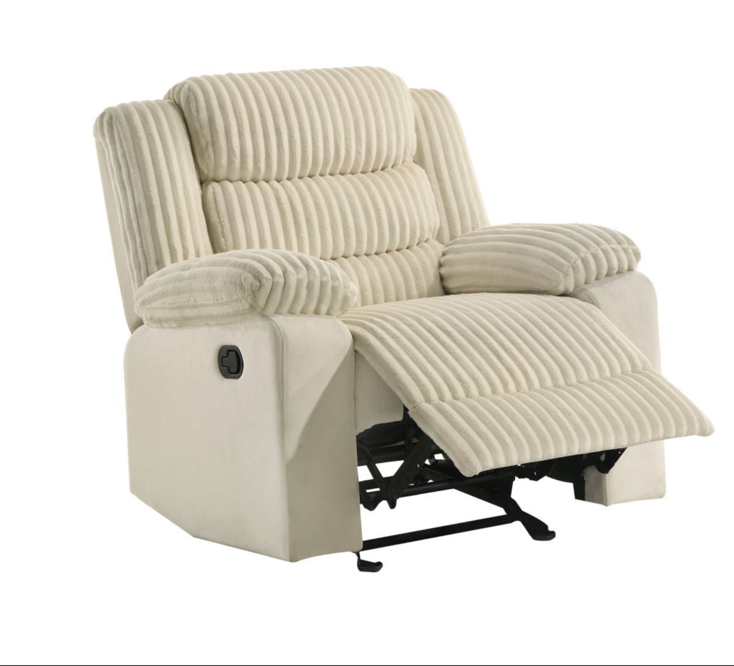 Comfort Cream Velvet Corduroy Fabric Manual Recliner Sofa Set 3665