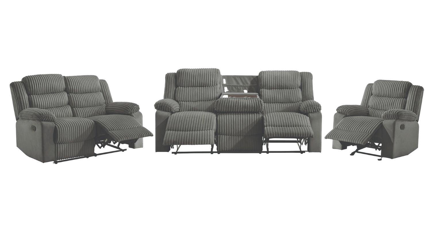 Comfort Grey Velvet Corduroy Fabric Manual Recliner Sofa Set 3665