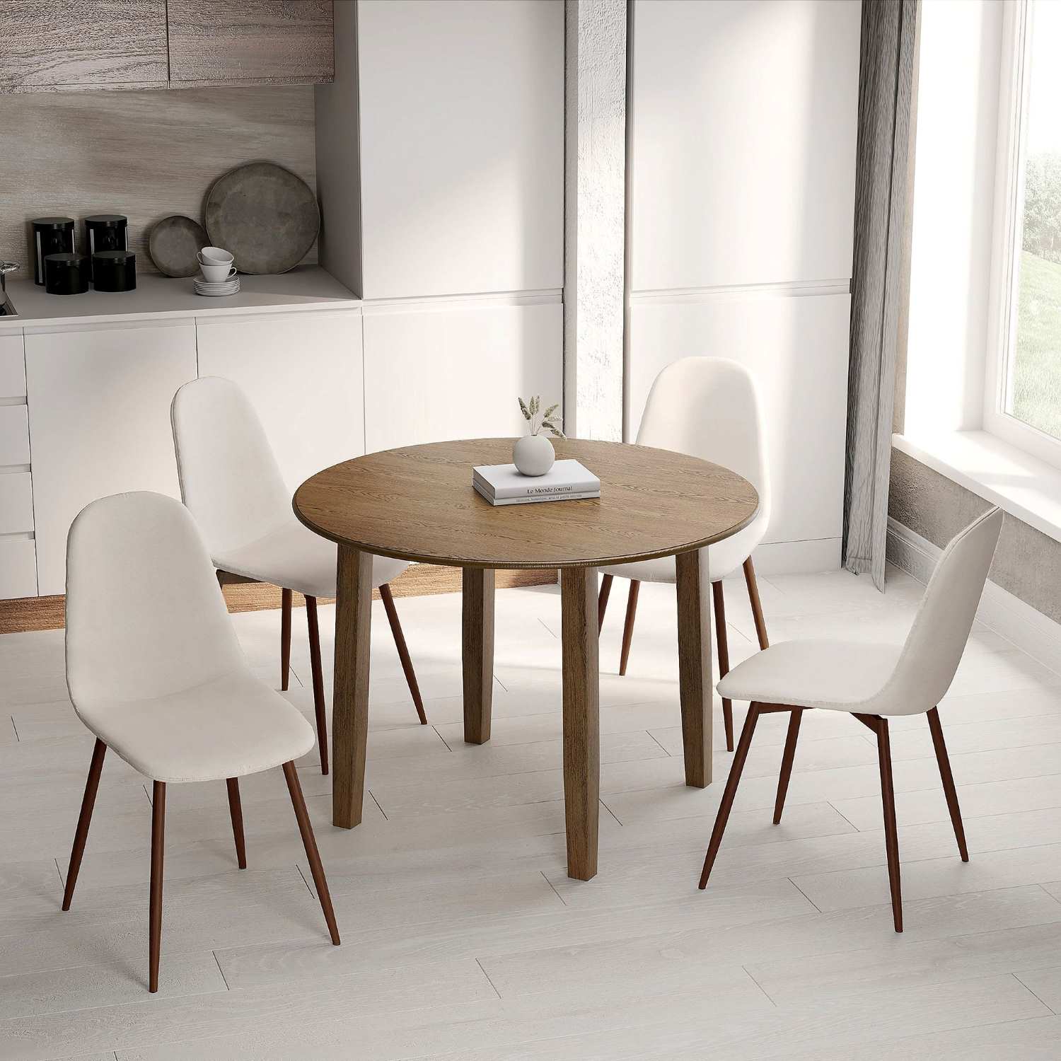 Conrad / Lyna 5pc Dining Set in Walnut with Beige Chair 207-863WAL_250BG