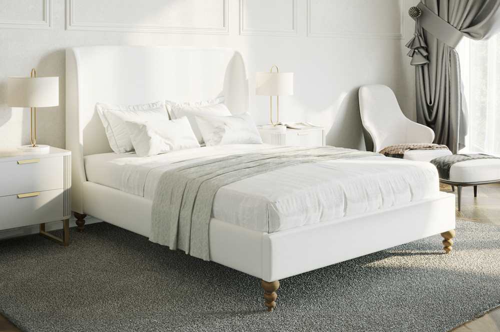 Contemporary Platform Fabric Bed Off-White 2196