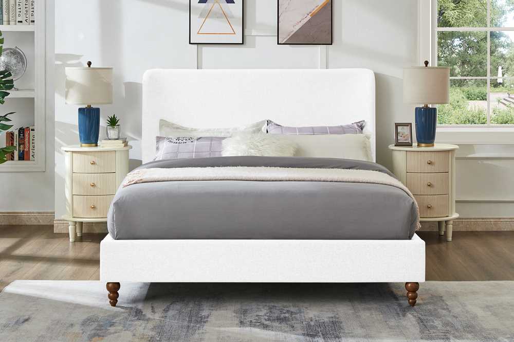 Contemporary Platform Fabric Bed Off-White 2196