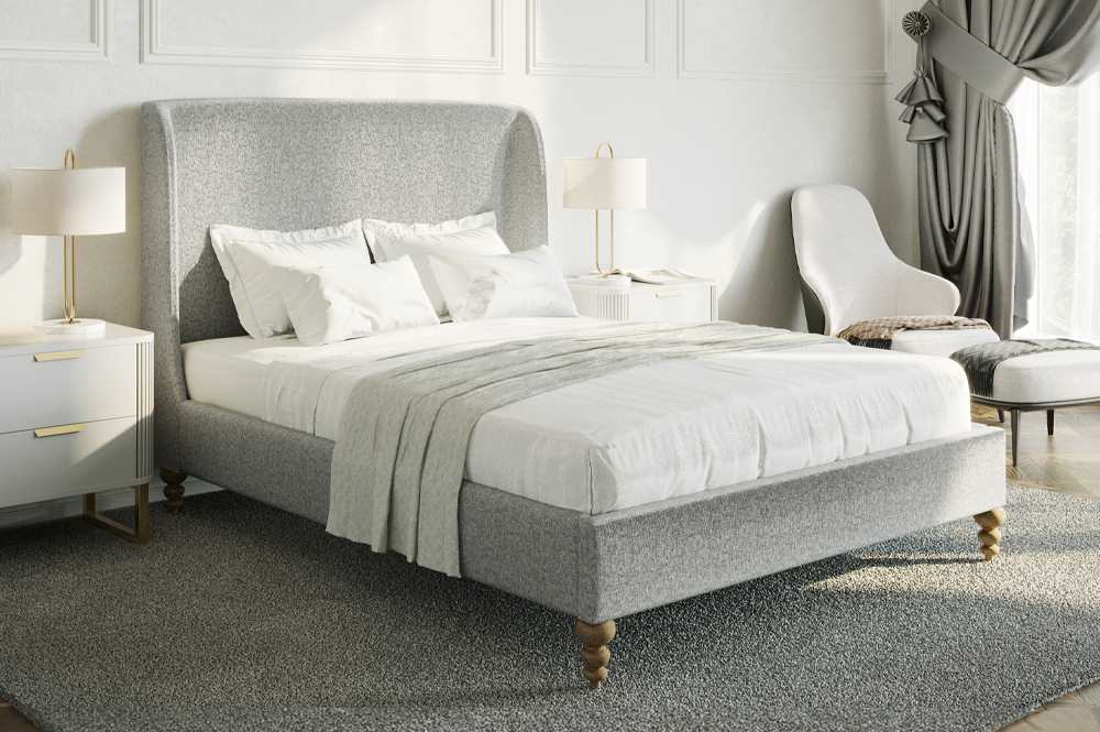 Contemporary Platform Fabric Bed Grey 2196