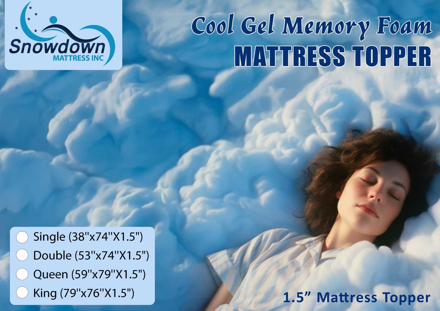Cool Gel Memory Foam Mattress Topper 1.5"