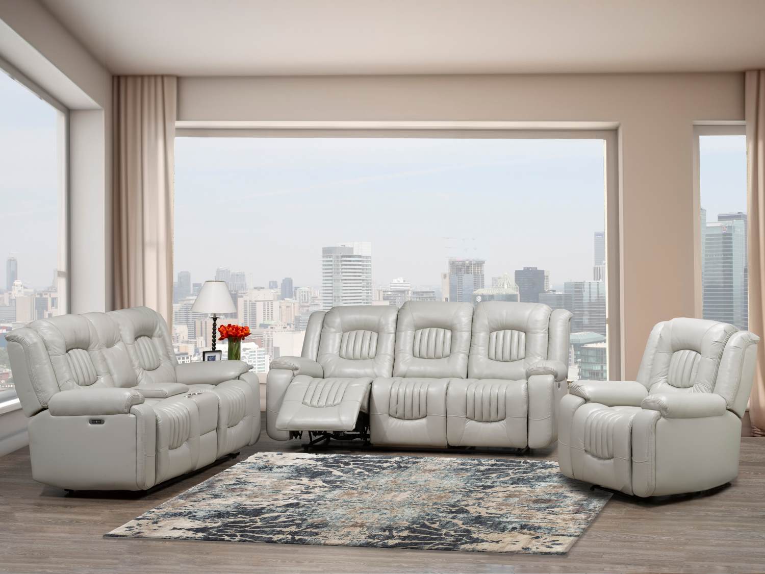 Cooper Premium Leather Gel Power Recliner Set Ice 2875