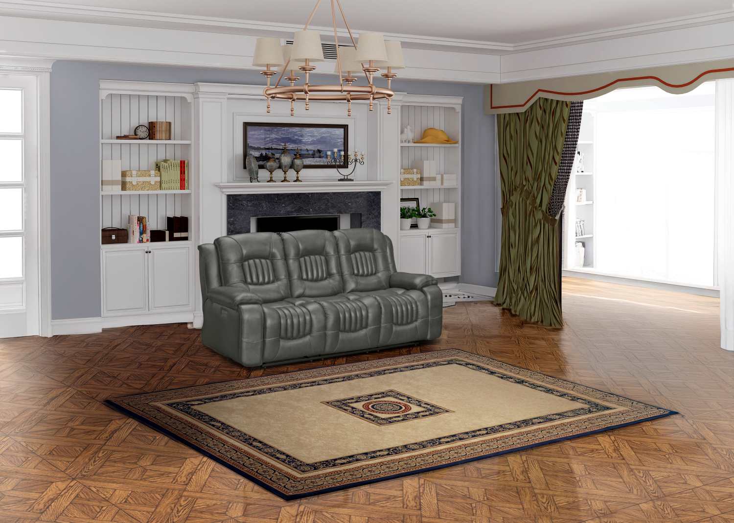 Cooper Premium Leather Gel Power Recliner Set Grey 2875