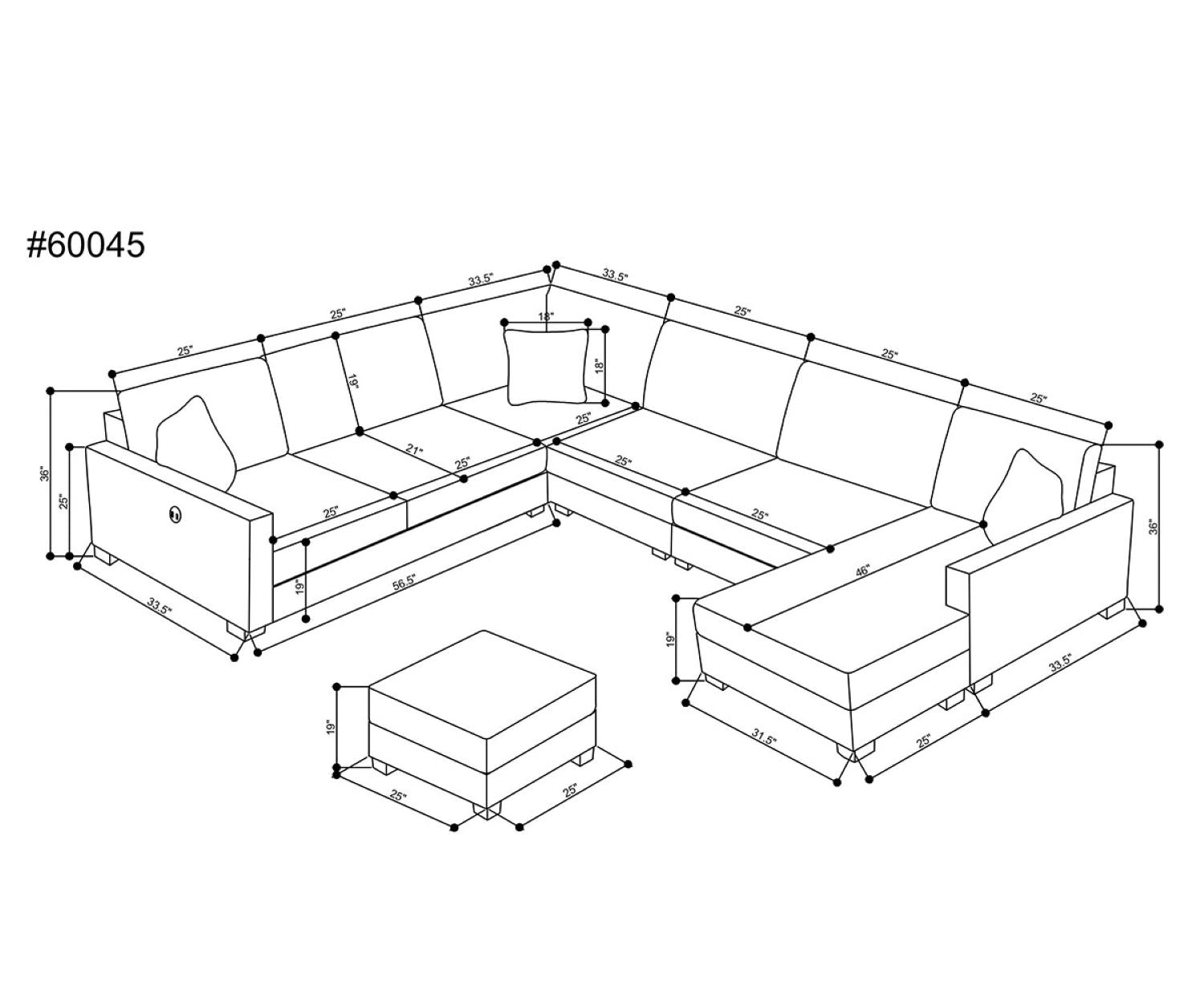Corbin Toscana Grey Fabric Sectional with Ottoman & Built-in USB 60045