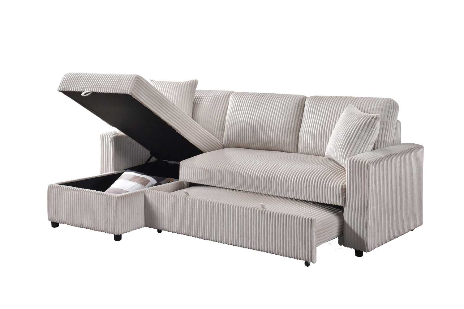 Corduroy Beige Fabric Brecker Reversible Sectional Sofa Bed 99080