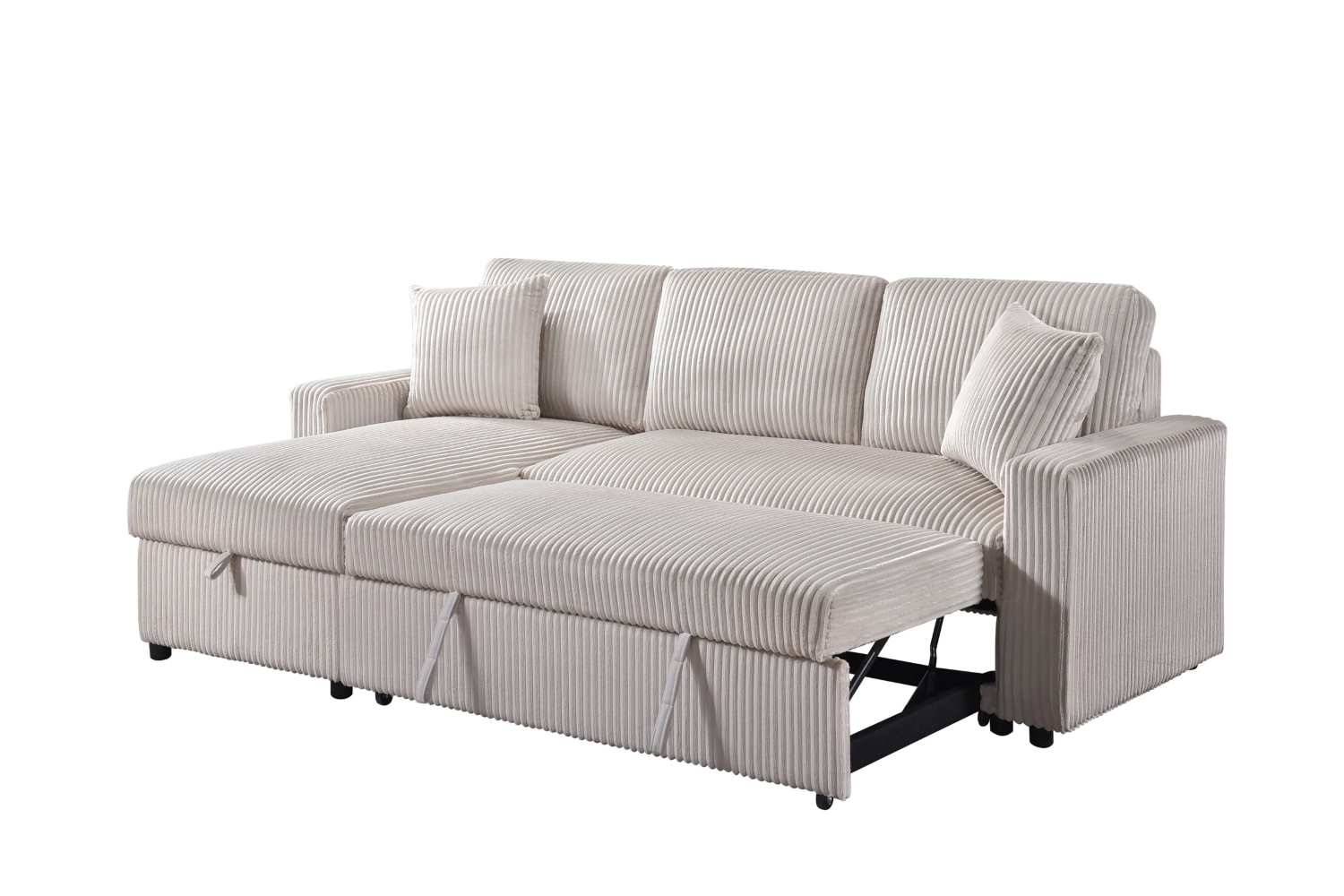 Corduroy Beige Fabric Brecker Reversible Sectional Sofa Bed 99080