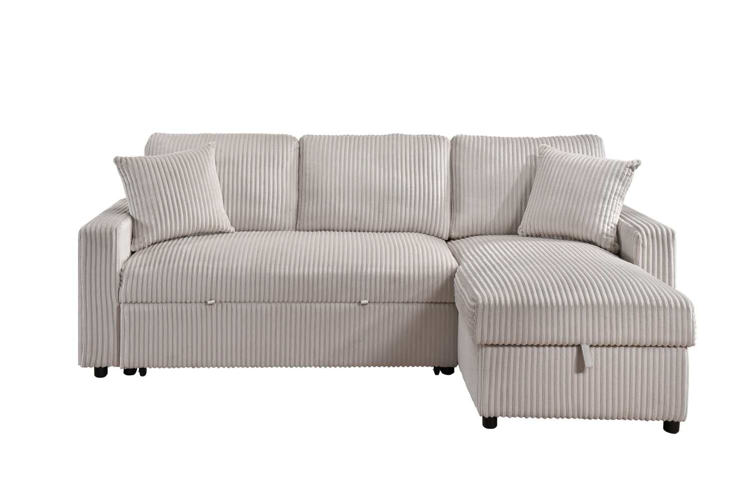 Corduroy Beige Fabric Brecker Reversible Sectional Sofa Bed 99080
